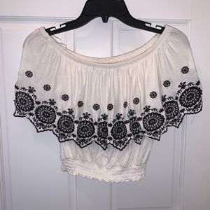 White off the shoulder cropped shirt